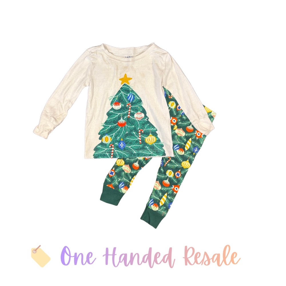 🎄 Old Navy Holiday Christmas Tree Ornament Pajama Set Long Sleeve Top 12-18M